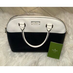 Kate Spade Carli Grove Street Leather Satchel Handbag Purse Zip Cream Black